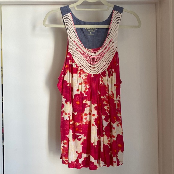 Nine West L flowy tank with denim and crochet detailing - Picture 1 of 6